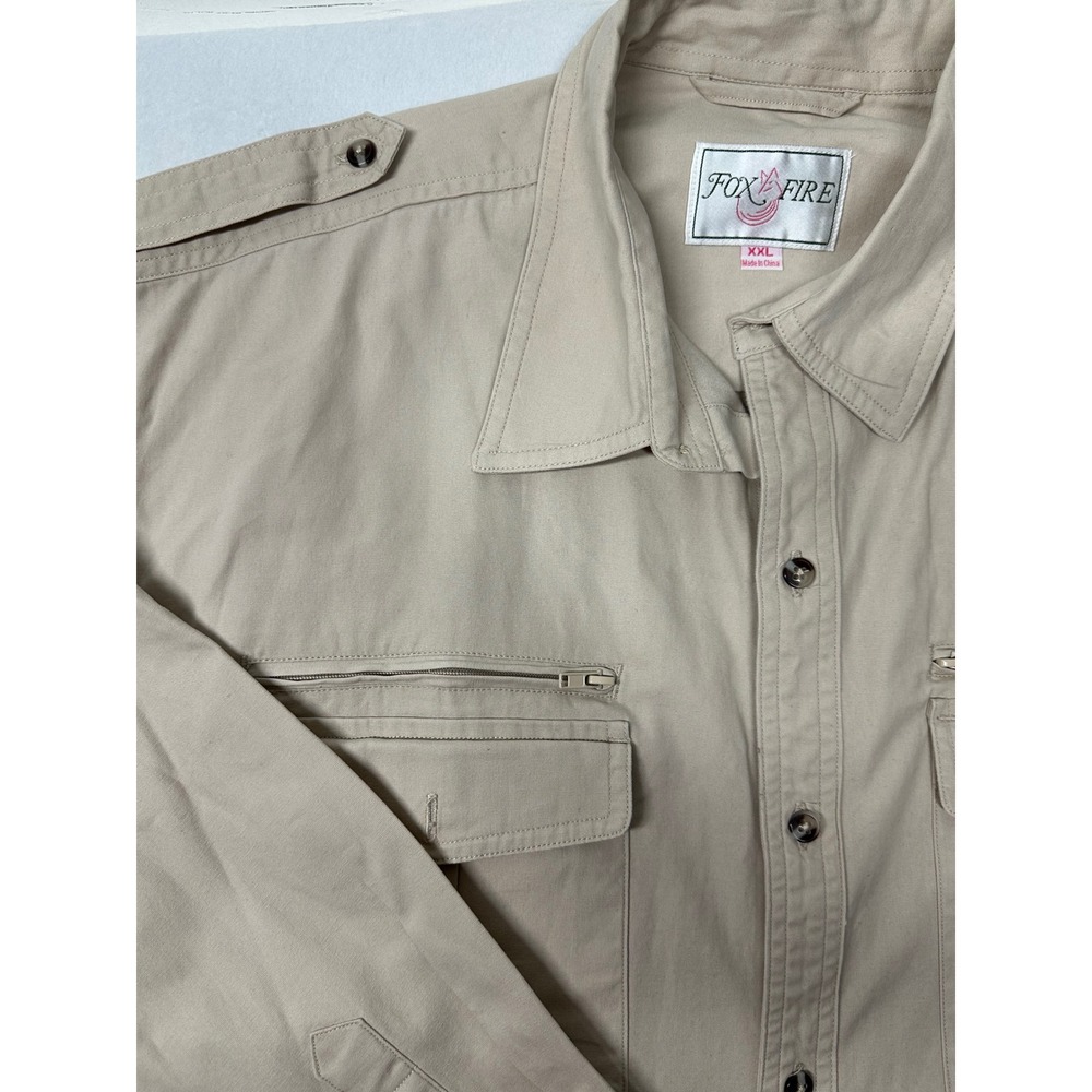 Foxfire Beige Long Sleeve‎ Button Up Shirt Mens XXL Outdoor Utility